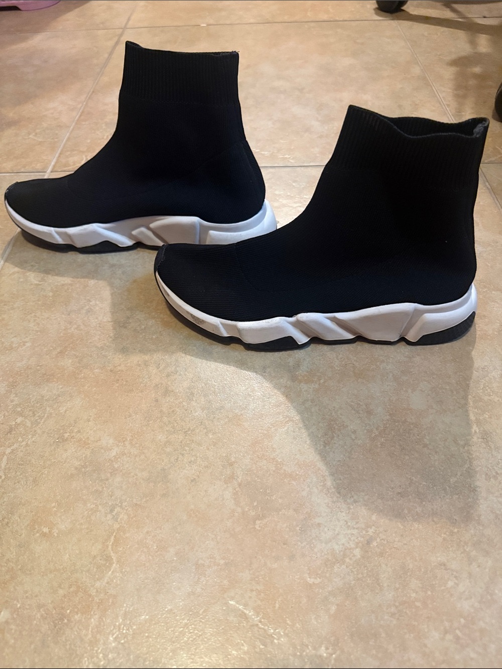 Black Sock Sneaker Boots with White Sole